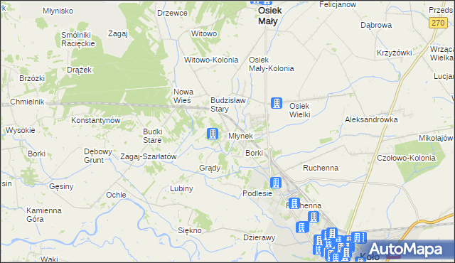 mapa Młynek gmina Osiek Mały, Młynek gmina Osiek Mały na mapie Targeo