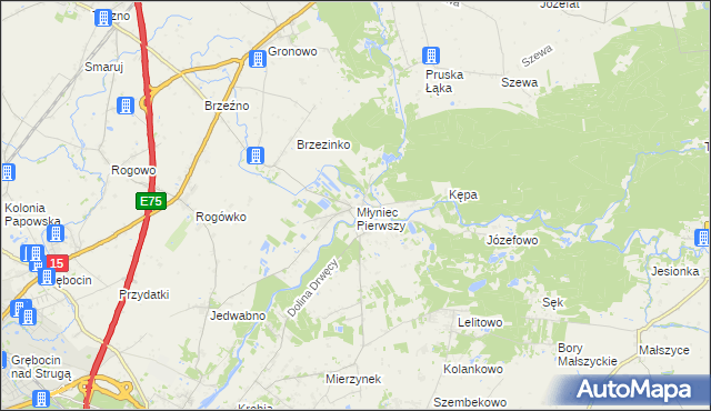 mapa Młyniec Pierwszy, Młyniec Pierwszy na mapie Targeo