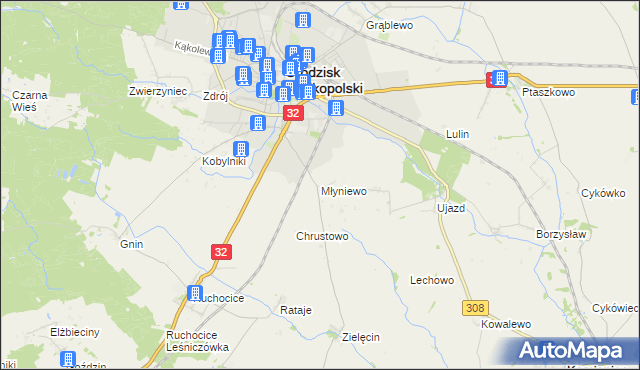 mapa Młyniewo, Młyniewo na mapie Targeo