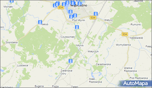 mapa Młynik gmina Ryńsk, Młynik gmina Ryńsk na mapie Targeo