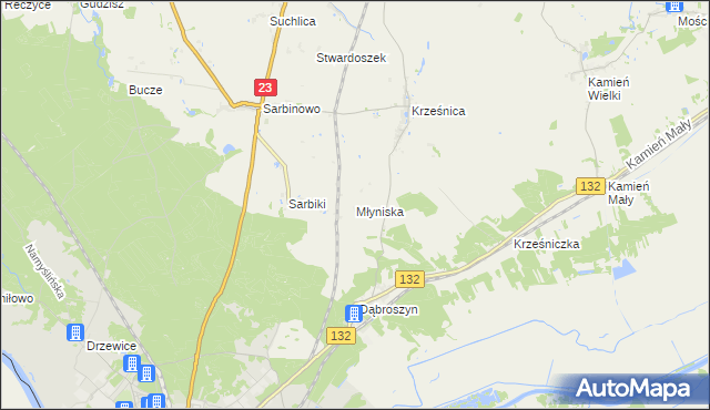 mapa Młyniska gmina Dębno, Młyniska gmina Dębno na mapie Targeo