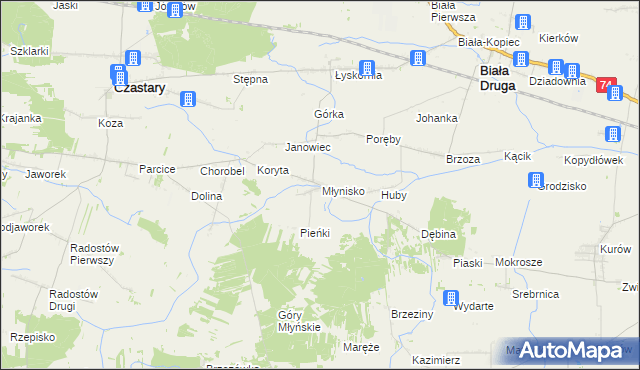 mapa Młynisko gmina Biała, Młynisko gmina Biała na mapie Targeo