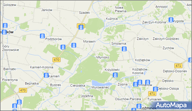 mapa Młynisko gmina Koźminek, Młynisko gmina Koźminek na mapie Targeo