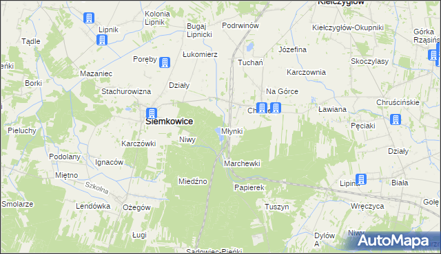 mapa Młynki gmina Siemkowice, Młynki gmina Siemkowice na mapie Targeo