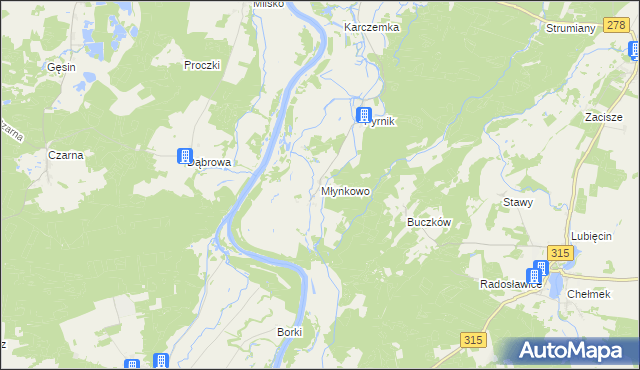 mapa Młynkowo gmina Bojadła, Młynkowo gmina Bojadła na mapie Targeo