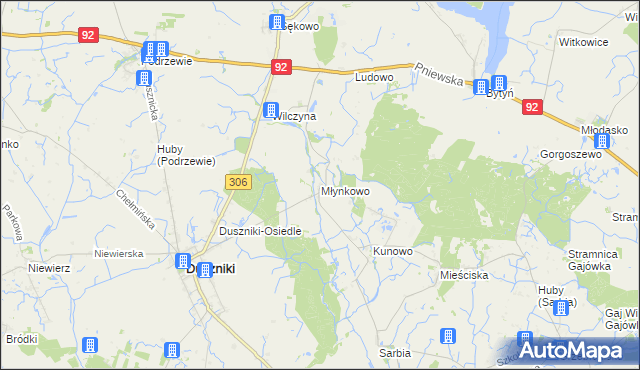 mapa Młynkowo gmina Duszniki, Młynkowo gmina Duszniki na mapie Targeo