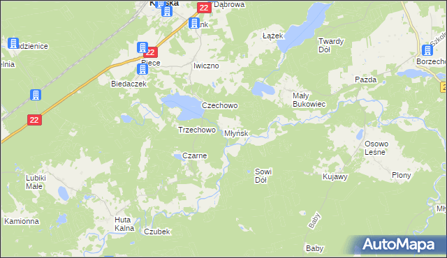 mapa Młyńsk gmina Kaliska, Młyńsk gmina Kaliska na mapie Targeo