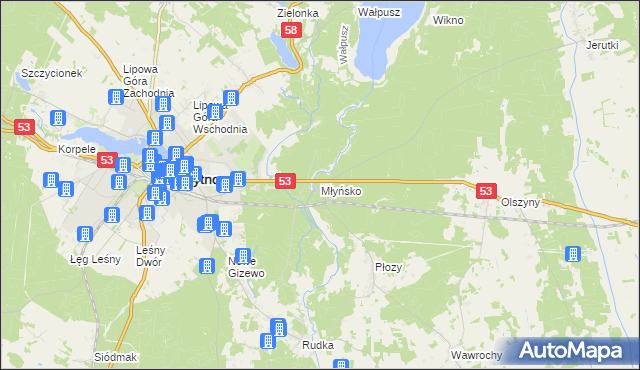 mapa Młyńsko gmina Szczytno, Młyńsko gmina Szczytno na mapie Targeo