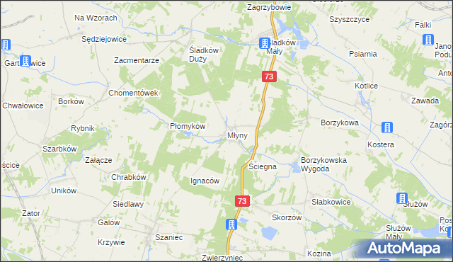 mapa Młyny gmina Busko-Zdrój, Młyny gmina Busko-Zdrój na mapie Targeo