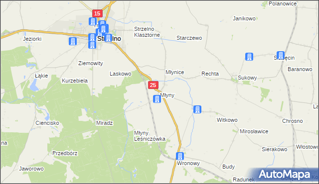 mapa Młyny gmina Strzelno, Młyny gmina Strzelno na mapie Targeo