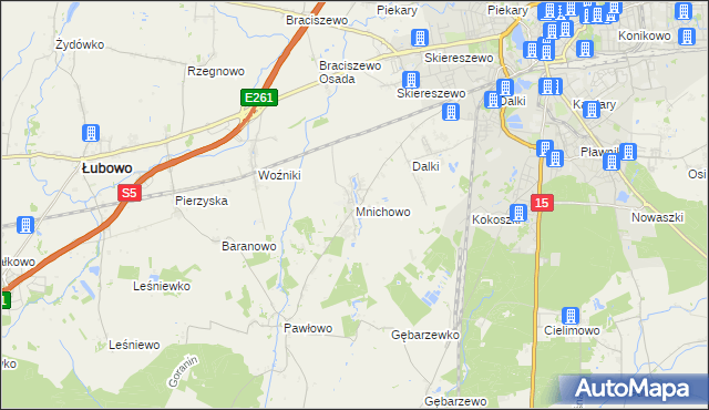 mapa Mnichowo gmina Gniezno, Mnichowo gmina Gniezno na mapie Targeo