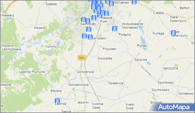 mapa Moczadła gmina Brodnica, Moczadła gmina Brodnica na mapie Targeo