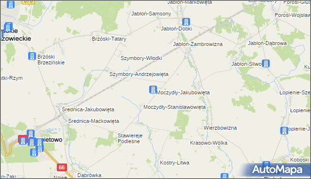 mapa Moczydły-Jakubowięta, Moczydły-Jakubowięta na mapie Targeo