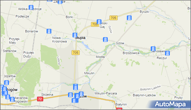 mapa Modła gmina Słupia, Modła gmina Słupia na mapie Targeo