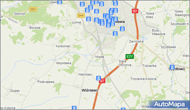 mapa Modła gmina Wiśniewo, Modła gmina Wiśniewo na mapie Targeo