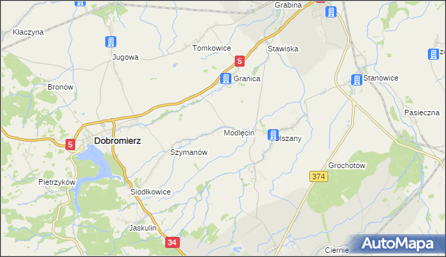 mapa Modlęcin, Modlęcin na mapie Targeo