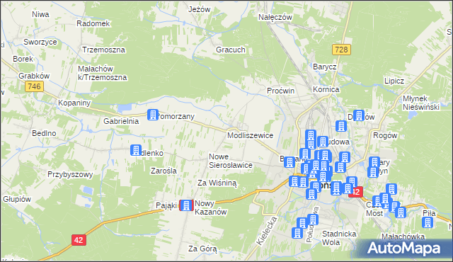 mapa Modliszewice, Modliszewice na mapie Targeo