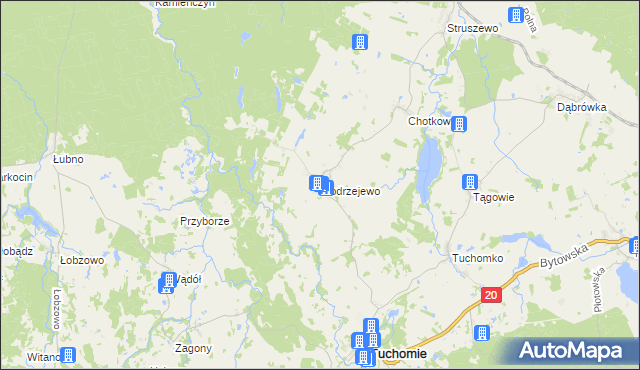 mapa Modrzejewo gmina Tuchomie, Modrzejewo gmina Tuchomie na mapie Targeo