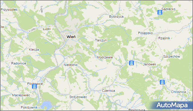 mapa Modrzewie gmina Wleń, Modrzewie gmina Wleń na mapie Targeo