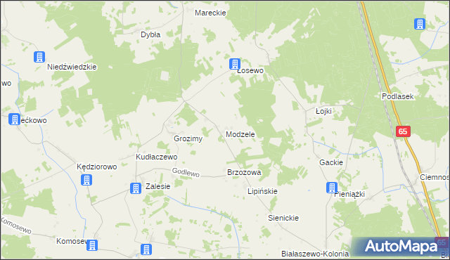 mapa Modzele gmina Grajewo, Modzele gmina Grajewo na mapie Targeo