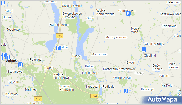 mapa Modzerowo gmina Izbica Kujawska, Modzerowo gmina Izbica Kujawska na mapie Targeo