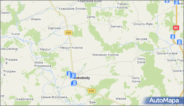 mapa Mokobody-Kolonia, Mokobody-Kolonia na mapie Targeo