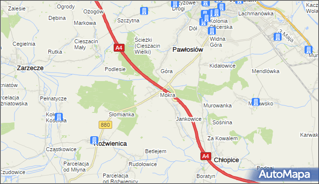 mapa Mokra gmina Roźwienica, Mokra gmina Roźwienica na mapie Targeo