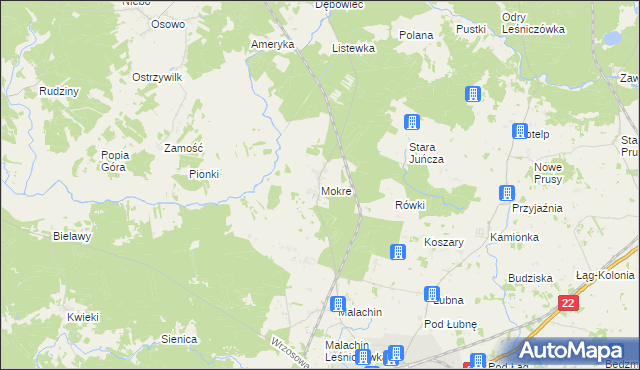 mapa Mokre gmina Czersk, Mokre gmina Czersk na mapie Targeo