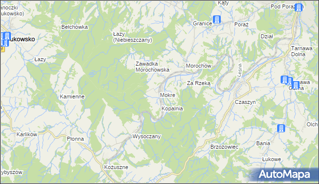 mapa Mokre gmina Zagórz, Mokre gmina Zagórz na mapie Targeo