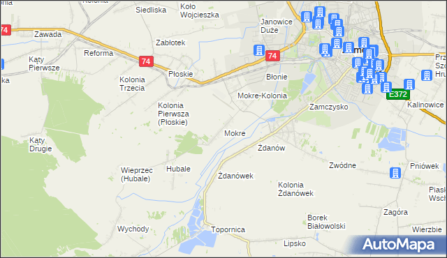 mapa Mokre gmina Zamość, Mokre gmina Zamość na mapie Targeo