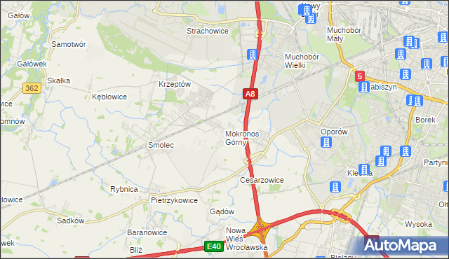 mapa Mokronos Górny, Mokronos Górny na mapie Targeo