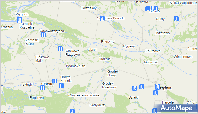 mapa Mokrus gmina Obryte, Mokrus gmina Obryte na mapie Targeo