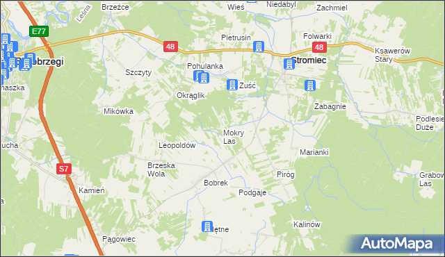 mapa Mokry Las gmina Stromiec, Mokry Las gmina Stromiec na mapie Targeo