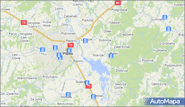 mapa Mokrzec gmina Pilzno, Mokrzec gmina Pilzno na mapie Targeo