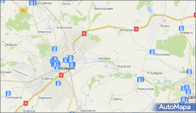 mapa Morawa gmina Strzegom, Morawa gmina Strzegom na mapie Targeo