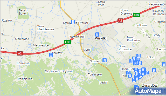 mapa Morgi gmina Wiskitki, Morgi gmina Wiskitki na mapie Targeo