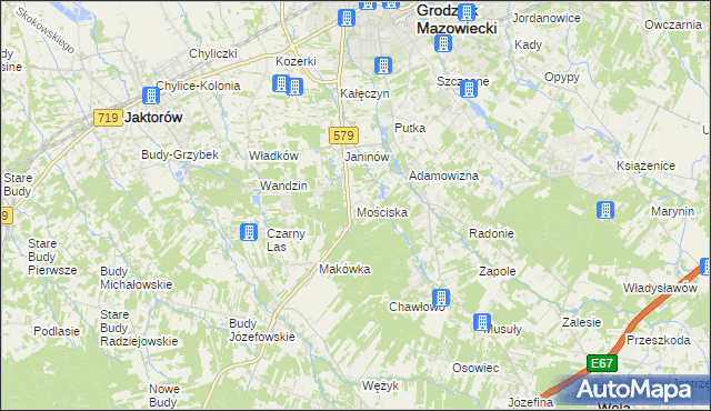 mapa Mościska gmina Grodzisk Mazowiecki, Mościska gmina Grodzisk Mazowiecki na mapie Targeo