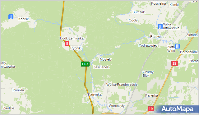 mapa Mostek gmina Wasilków, Mostek gmina Wasilków na mapie Targeo