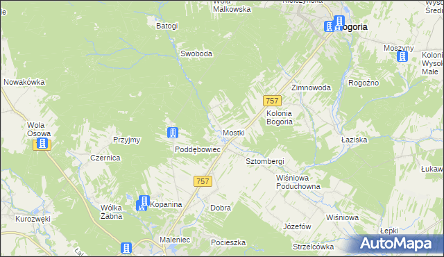 mapa Mostki gmina Staszów, Mostki gmina Staszów na mapie Targeo