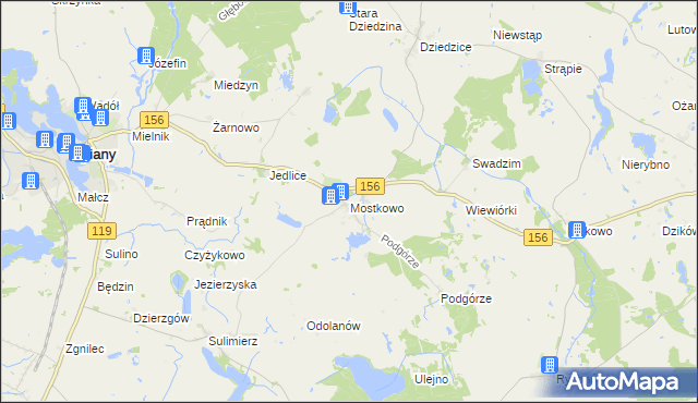mapa Mostkowo gmina Barlinek, Mostkowo gmina Barlinek na mapie Targeo