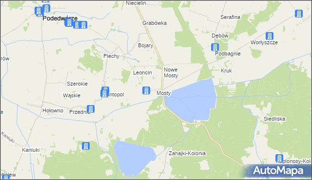 mapa Mosty gmina Podedwórze, Mosty gmina Podedwórze na mapie Targeo