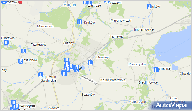 mapa Mrowiny gmina Żarów, Mrowiny gmina Żarów na mapie Targeo