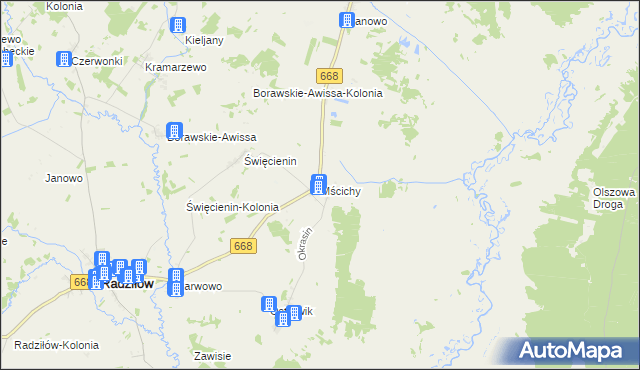 mapa Mścichy gmina Radziłów, Mścichy gmina Radziłów na mapie Targeo