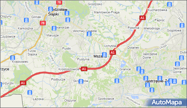 mapa Mszana powiat wodzisławski, Mszana powiat wodzisławski na mapie Targeo