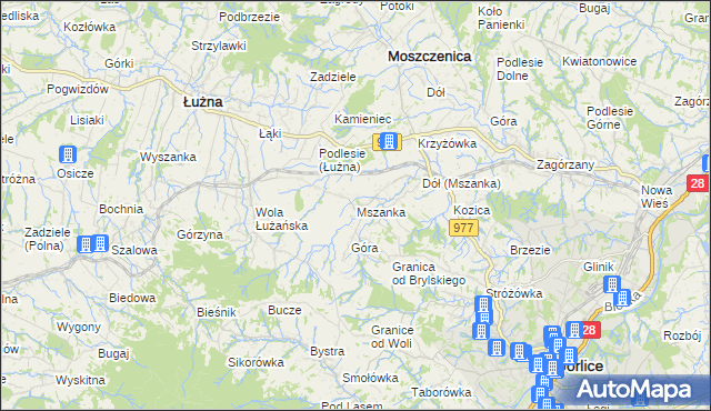 mapa Mszanka gmina Łużna, Mszanka gmina Łużna na mapie Targeo