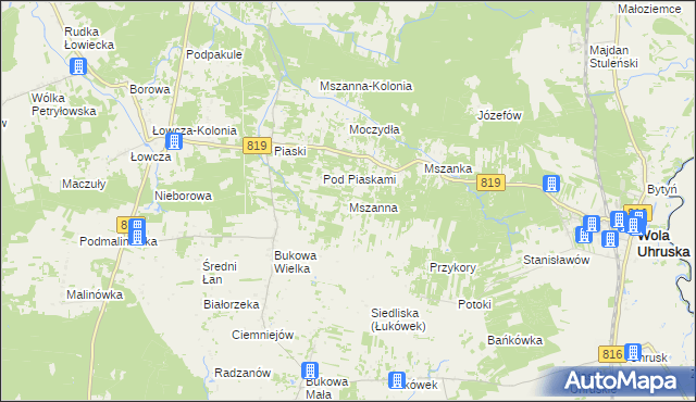 mapa Mszanna gmina Wola Uhruska, Mszanna gmina Wola Uhruska na mapie Targeo