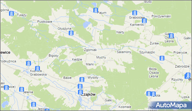 mapa Muchy gmina Czajków, Muchy gmina Czajków na mapie Targeo