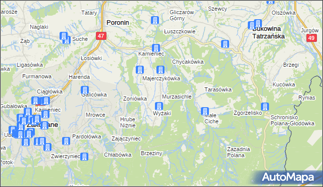 mapa Murzasichle, Murzasichle na mapie Targeo