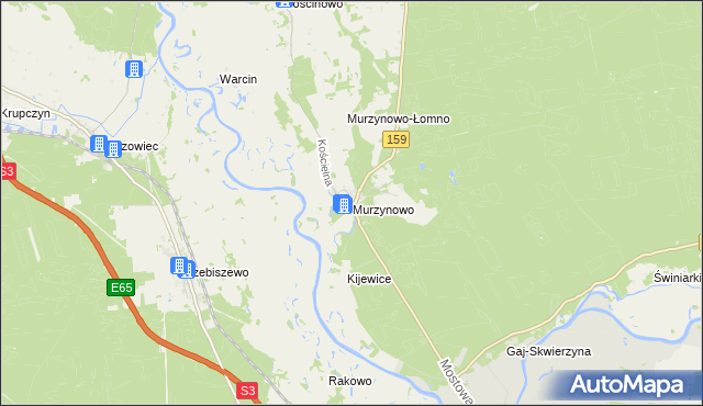 mapa Murzynowo gmina Skwierzyna, Murzynowo gmina Skwierzyna na mapie Targeo