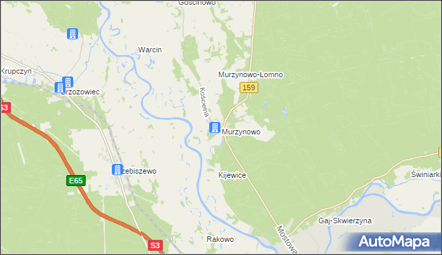 mapa Murzynowo gmina Skwierzyna, Murzynowo gmina Skwierzyna na mapie Targeo